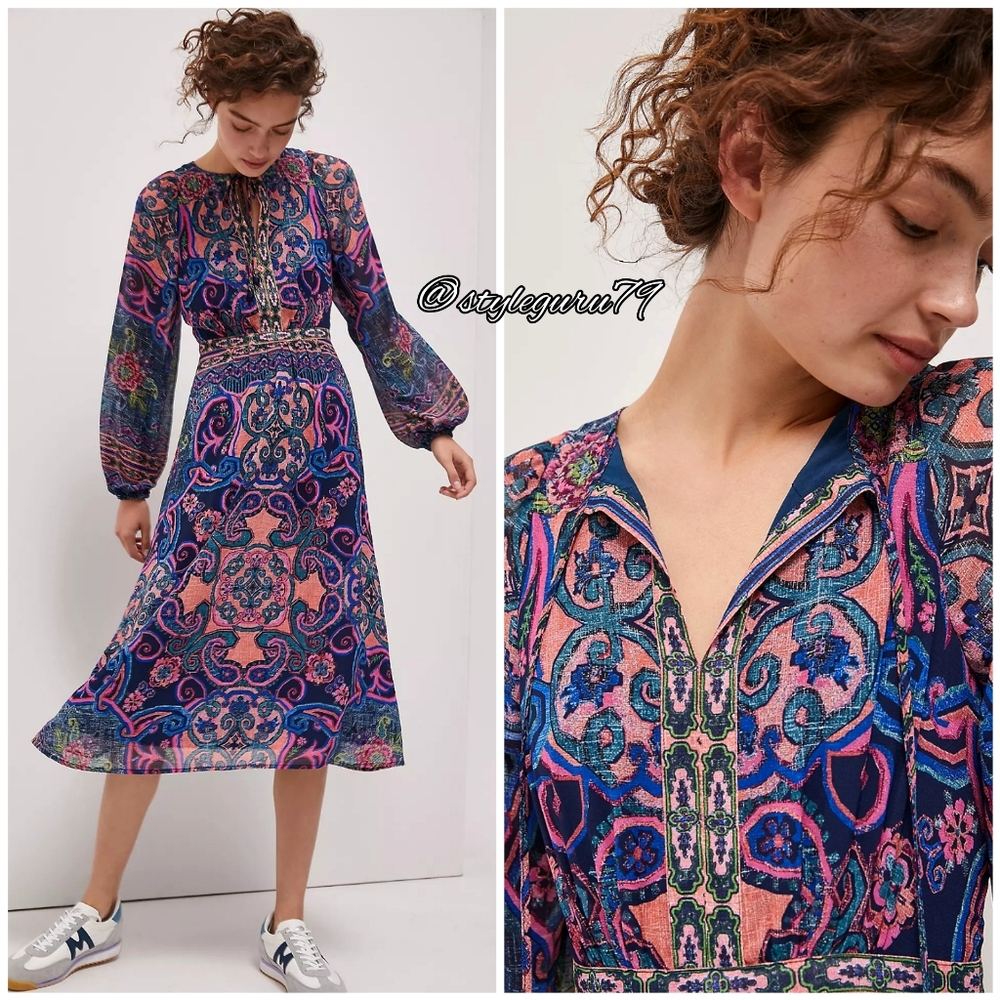 NWT, Anthropologie, Sydney Long Sleeve Printed Maxi Dress